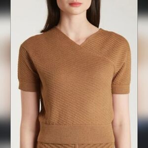 Oyun 100% Alpaca Wool Audrey Sweater Vest Short Sleeve Tan Brown M Medium Ribbed